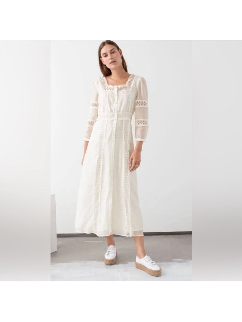 Boho Lace-Trim Maxi Dress in Ivory - Women's